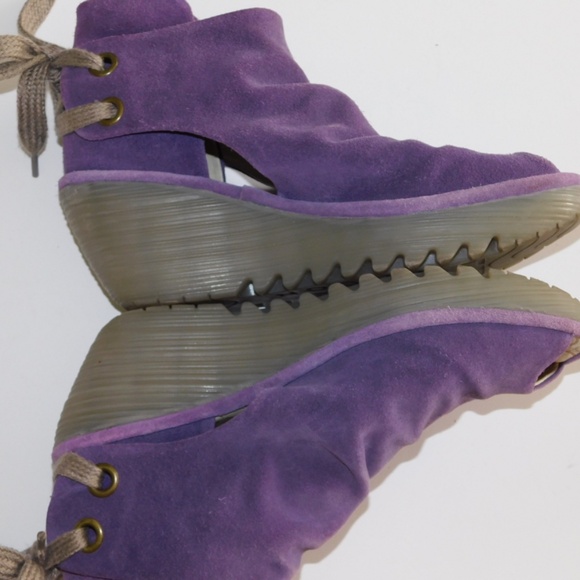 FLY LONDON purple suede wedge Yame peep toe sandals 38 us 8 - Picture 6 of 8